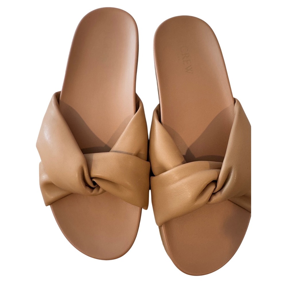 J.Crew Tan Leather Knotted Slide Sandals Twisted Strap Flat Summer Shoes 9